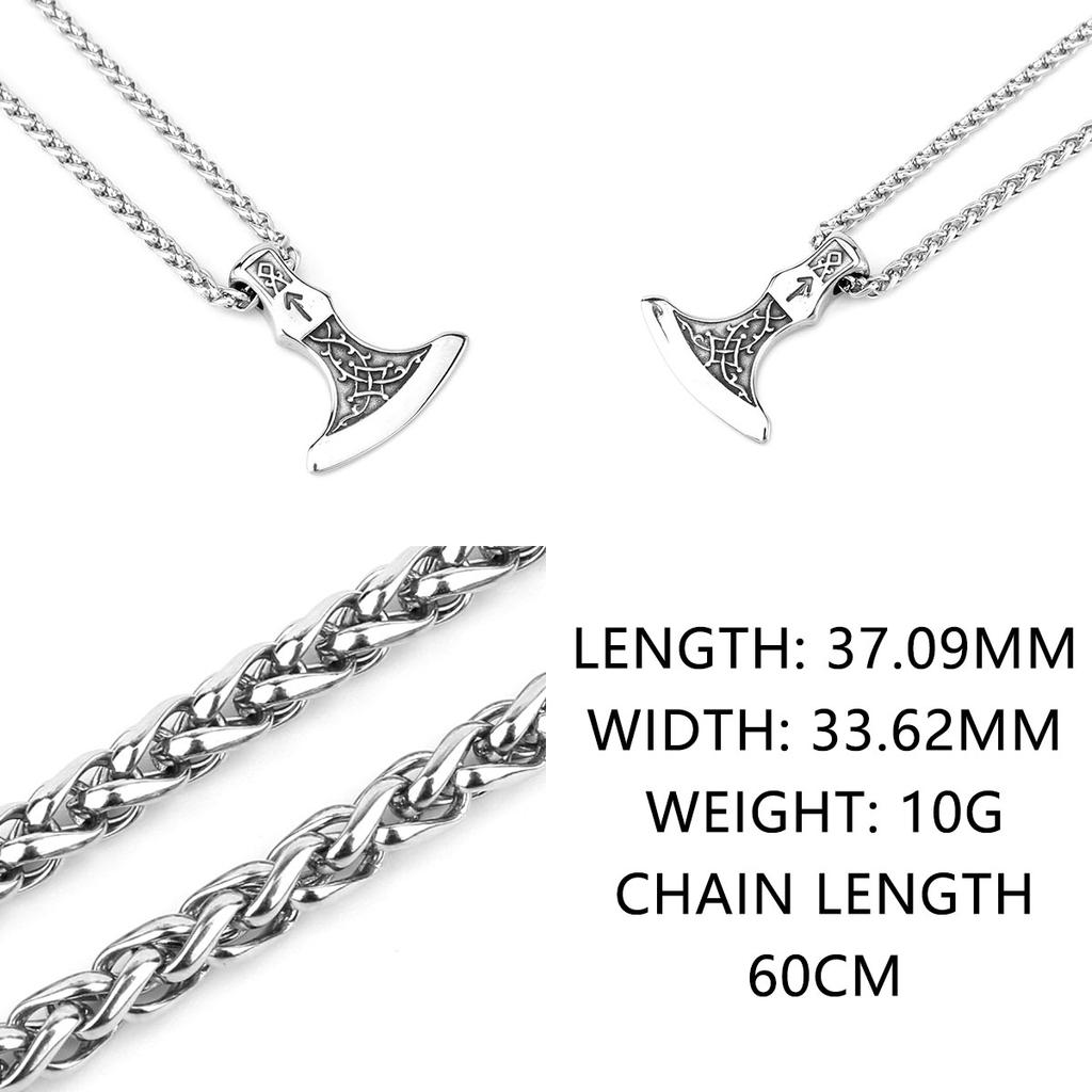 Stainless Steel Vikings Rune Axe Necklace Men's Nordic Fashion Thor's Hammer Pendant Necklace Punk Amulet Jewelry Wholesale Gift