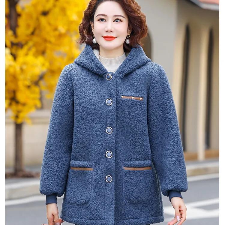 Зимняя овечья шерсть, теплая модная бархатная утолщенная куртка средней длины, женская куртка с капюшоном, стеганая куртка