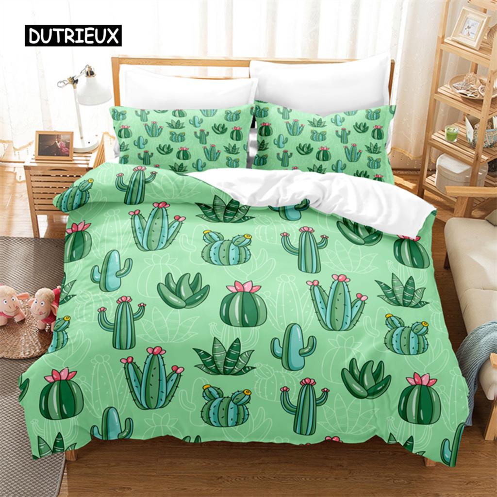 Тропический кактус Постельный комплект Набор пододеяльников 3d Постельное белье Цифровая печать Постельное белье размера Queen Модный дизайн