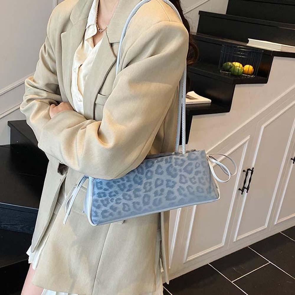 Sweet French Stick Handbag Bow Ribbon PU Shoulder Bag All-match Leopard Print Underarm Bags Travel