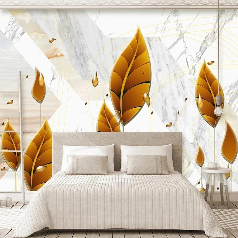 3D Wallpaper Modern Simple Creative Golden Leaf Marble Photo Wall Mural Living Room Dining Room Sofa Home Decor 3D Fresco
