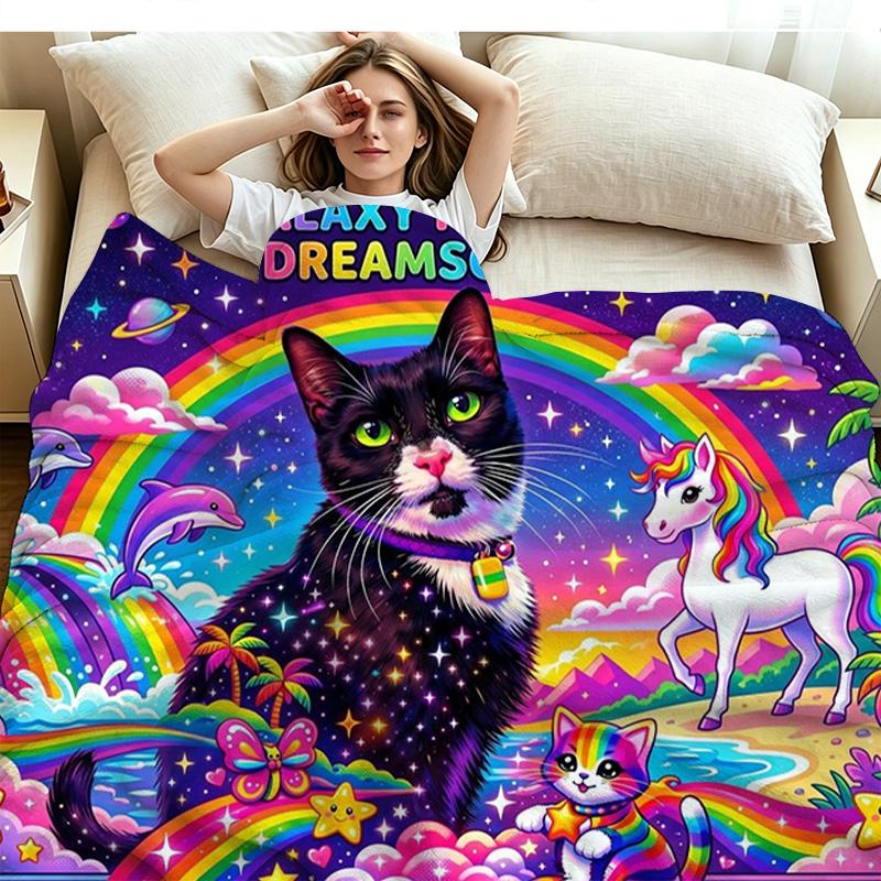 Colorful Rainbow Animal Art Print Flannel Blanket High Quality Warm Comfortable Cover for All Seasons Perfect for Gifts Home Decor