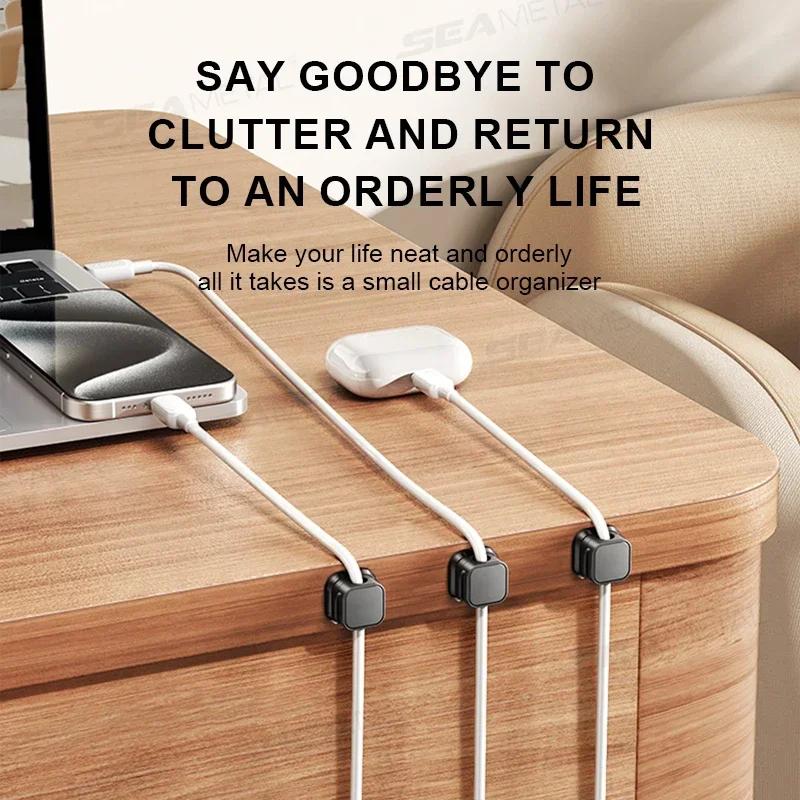 1/6/12Pcs Magnetic Cable Clips Adjustable Cord Holder Adhesive Under Desk Mgmt Organizer for Office Car Wall Desktop Nightstand