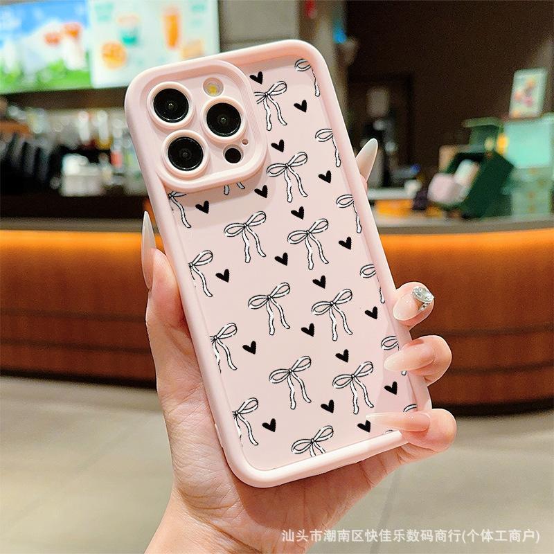 Розовый бантик-сердечко для iPhone 11/12/13 Apple 14/15/16 Pro Max милый чехол для телефона