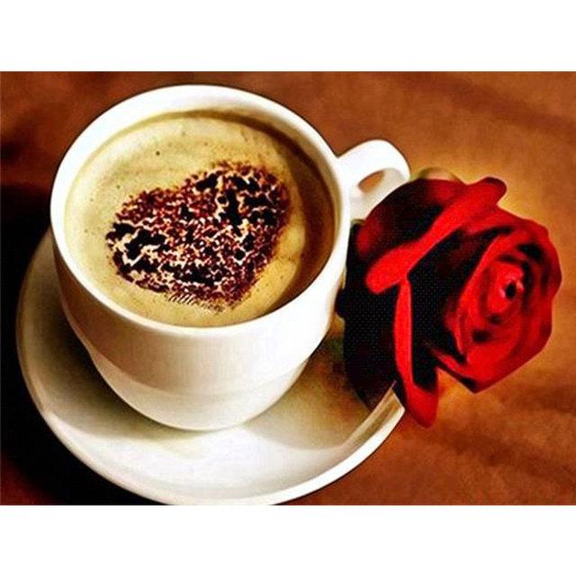 DIY 5D алмазная живопись цветы и кофе Алмазная мозаика наборы крестиков украшение дома полная круглая алмазная вышивка