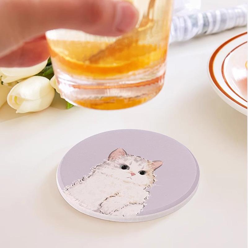 1/2 шт. быстросохнущий жесткий коврик для напитков с рисунком, коврик для чашки чая, антиожоговый коврик для декора стола, коврик для чашки с котом, декор для посуды 10 см