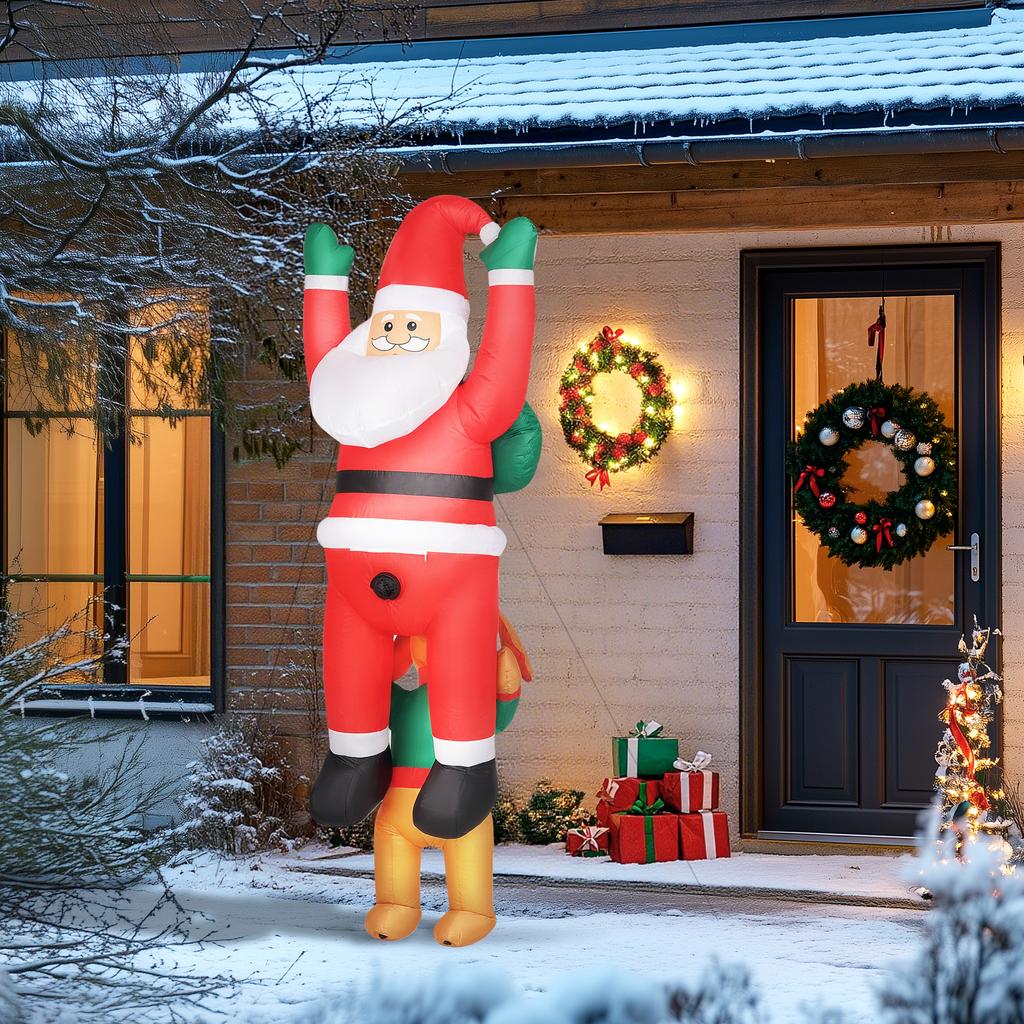 7FT Hanging Christmas Inflatable Santa with Dog, Christmas Blow Up Decoration with Built-in LED Lights for Garden, Indoor Outdoor Home Decor