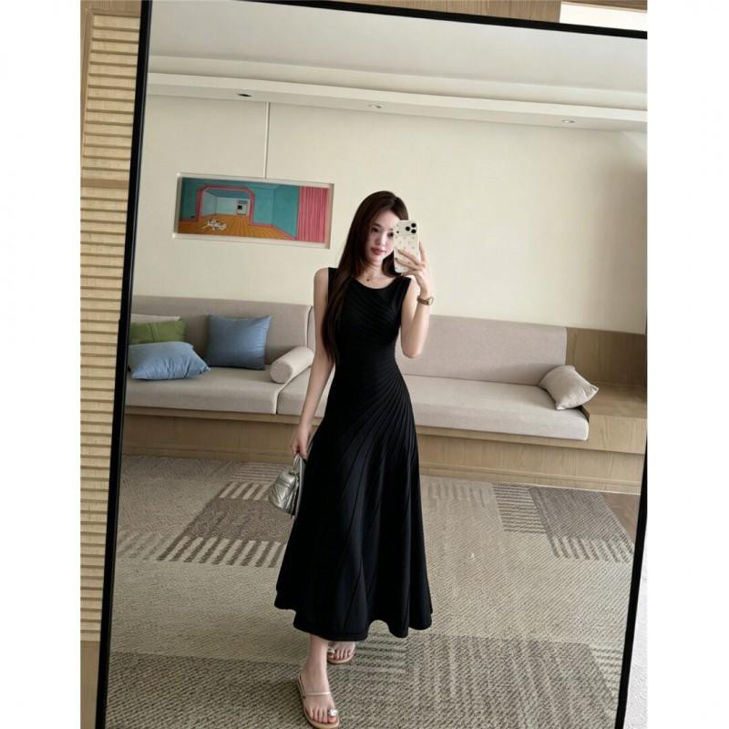 Mint Green Sleeveless Knit Midi Dress Women High Waist A-Line Irregular Hem Elegant Casual