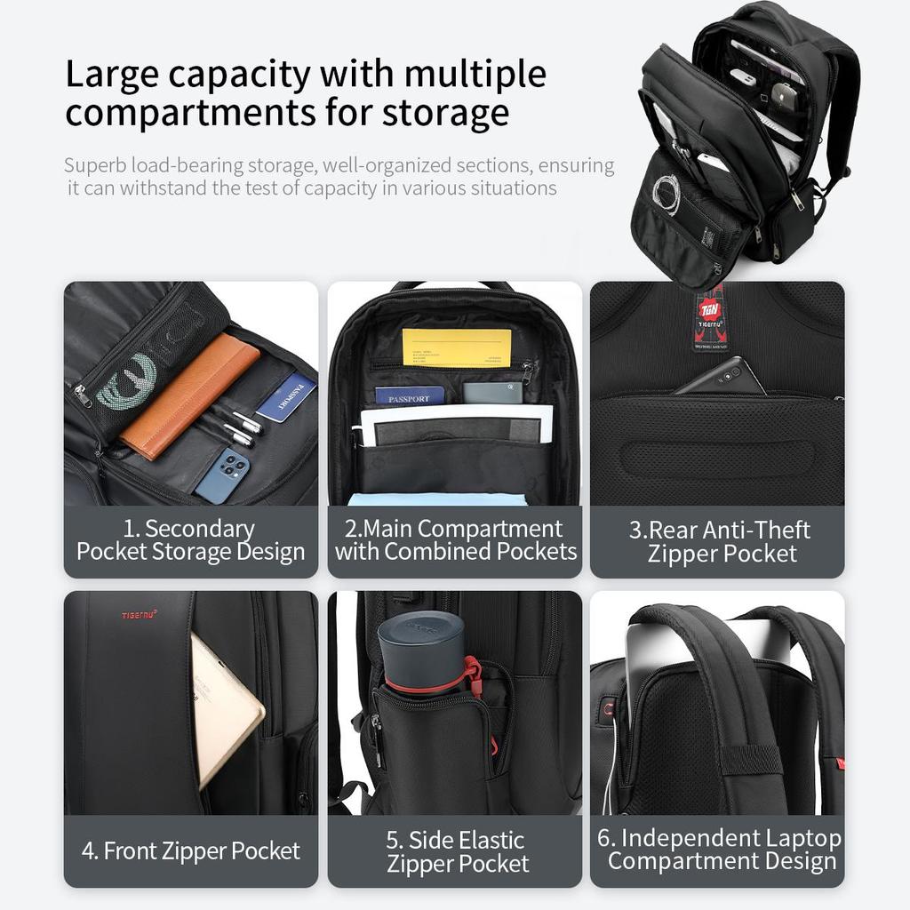 Tigernu Мужской противоугонный рюкзак 15,6 17 17,3 дюйма, рюкзаки для ноутбука, модный мужской школьный рюкзак, дорожный рюкзак для мужчин
