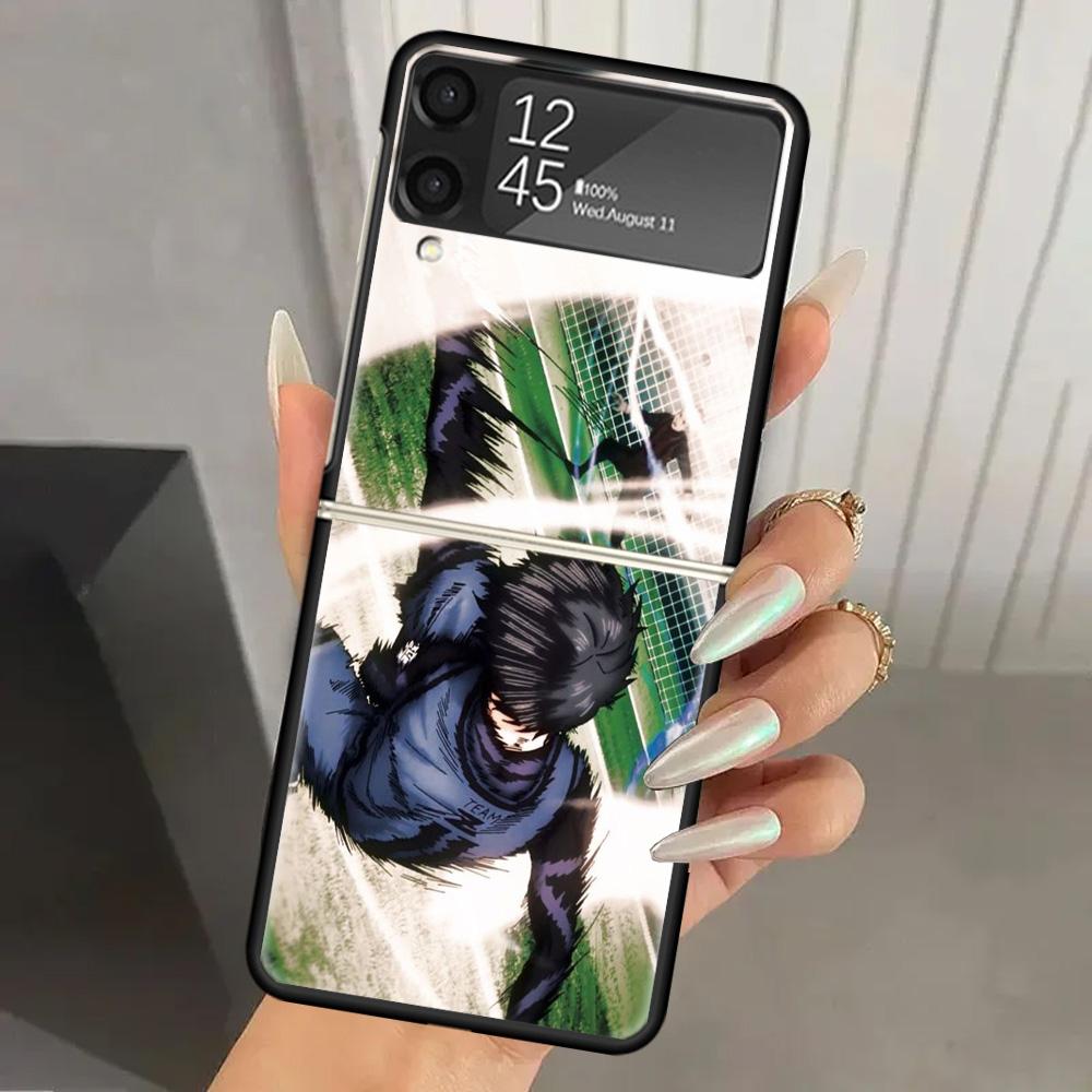 Жесткий ПК Чехол для Телефона Blue Lock Football Anime Для Samsung Galaxy Z Flip 7 6 5 4 3 Черный ZFlip7 ZFlip6 Flip5 Flip4 Flip3 5G Печать C