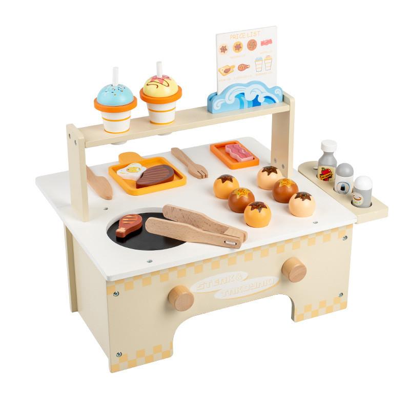 Kids Food Wooden Stall Toy With Ice Cream Bbq For Learning And Imaginative Play