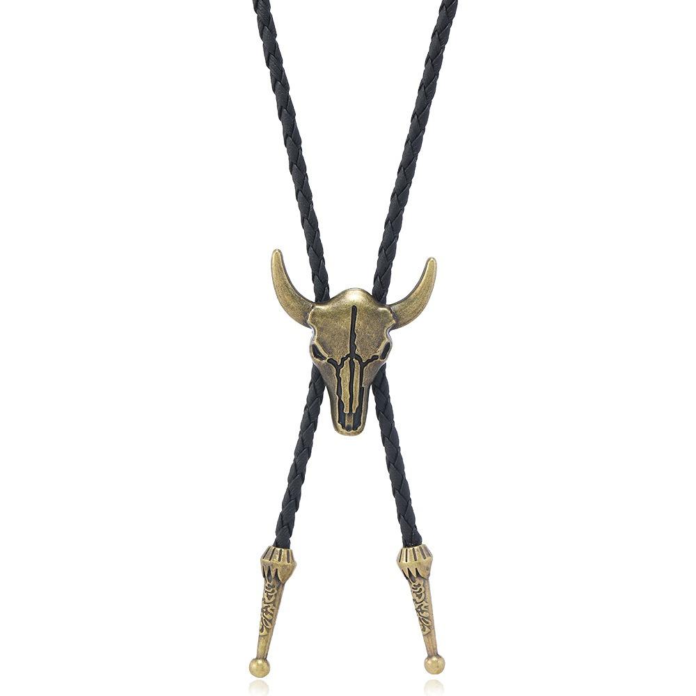 Этнический стиль Мужское ожерелье Серебряное ожерелье из ПУ кожи Ретро ожерелье с подвеской в виде головы быка Для девушек