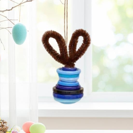 Button Easter Bunny Craft Kit DIY Button Bunny Hanging Ornament with Twisting Stick Ears for Easters Basket Stuffer Holiday Party