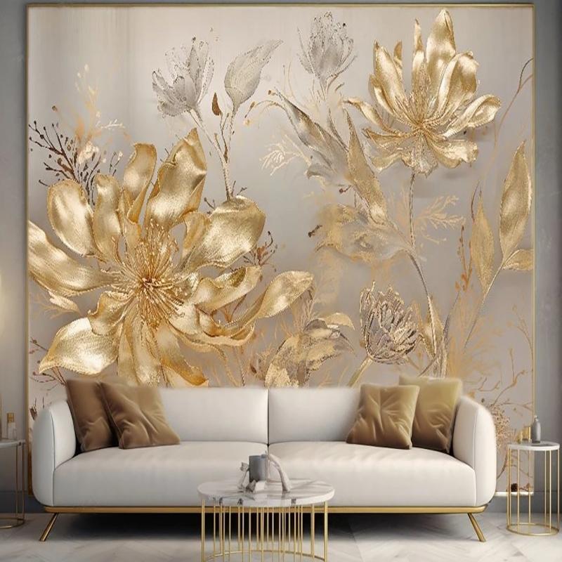 3d Wallpaper Modern Light Luxury 3d Golden Flower Art Mural Living Room Bedroom Sofa Home Decor Wall Murals