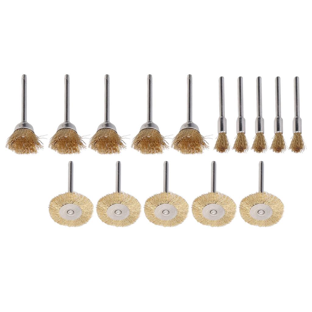 15Pcs Brass Wire Wheels Metal Grinding Rotary Tool T Shape Pen Shape Bowl Shape Brushes