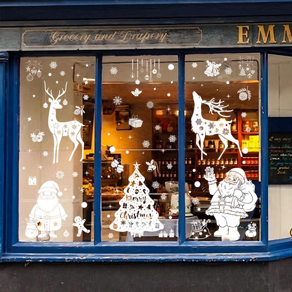 Clings Christmas Window Pvc Reindeer And Snowflake Decals Set Decoration Holiday