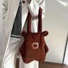 Solid Color Furry Bear Handbag Adorable Cartoon Shoulder Pouch Thickened Capybara Plush Bag  Boys