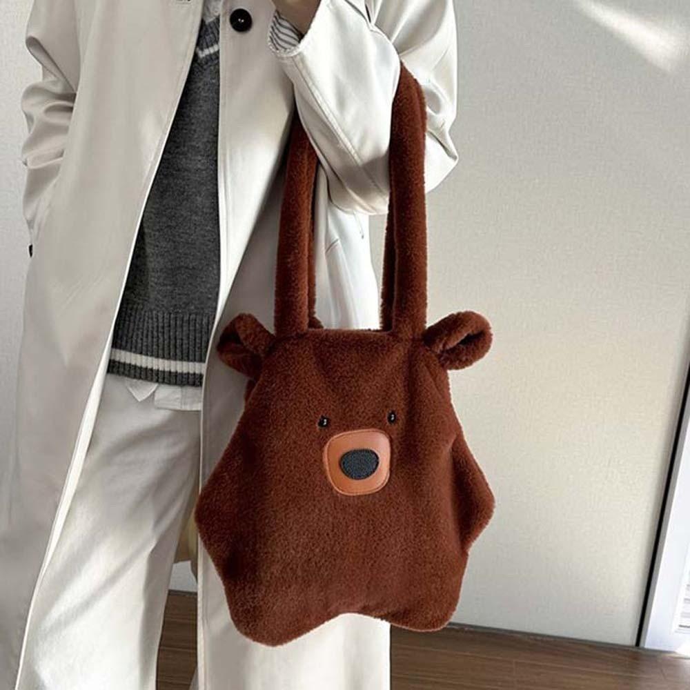 Solid Color Furry Bear Handbag Adorable Cartoon Shoulder Pouch Thickened Capybara Plush Bag Boys