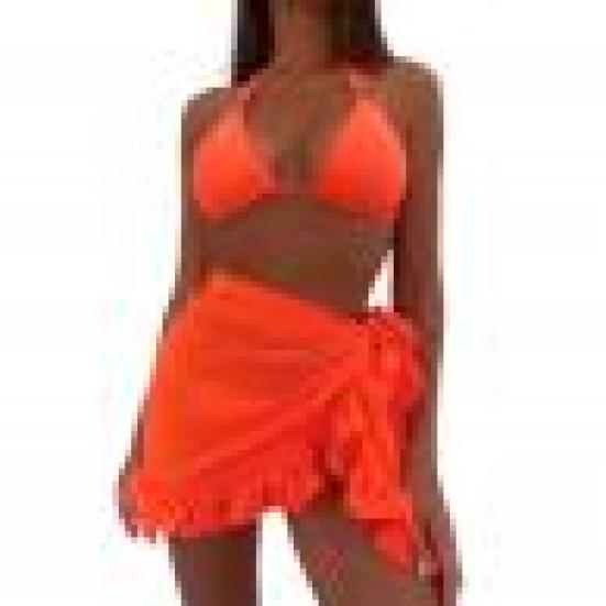 Женская летняя накидка на бикини с рюшами и шнуровкой, сплошной цвет, повседневная пляжная юбка, солнцезащитный крем, моющаяся накидка для плавания