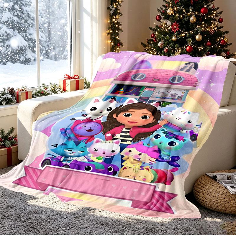 Gabby's Dollhouse Pattern Blanket for Home Decoration, Bed, Sofa, Car Travel, Camping, Suitable for All Seasons, Birthday Christmas Gift