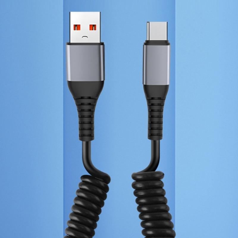 Спиральный кабель USB — USB C Кабель для быстрой зарядки Выдвижной спиральный кабель USB — USB C Легко носить Зарядное устройство для смартфона