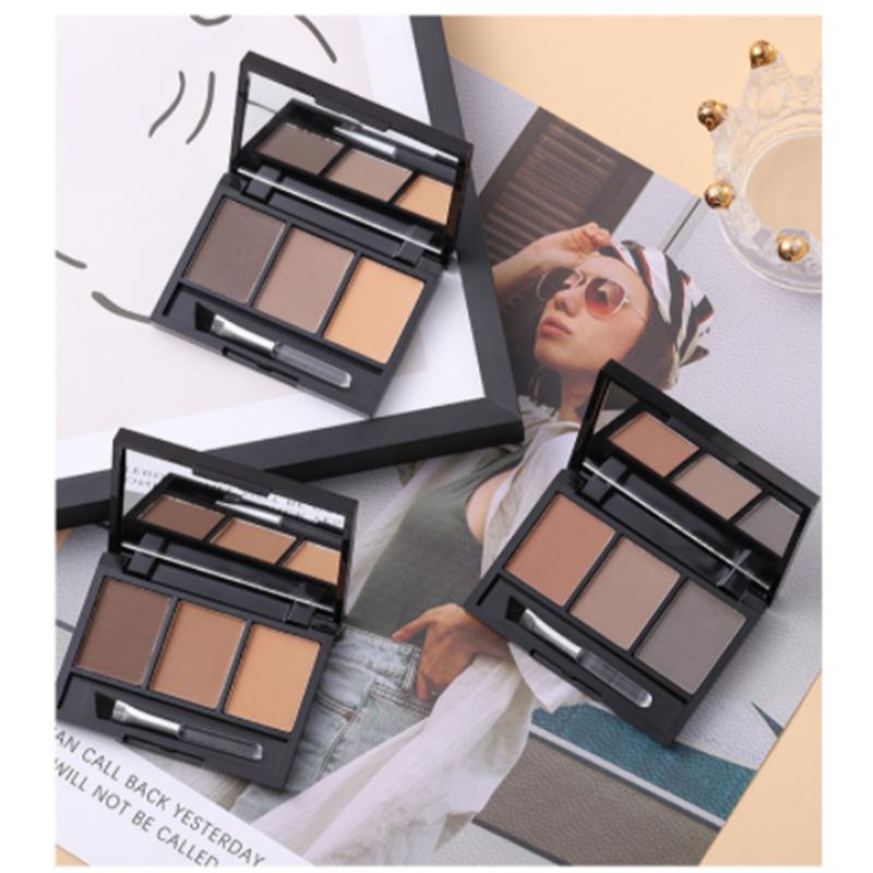 Трехцветный лоток для пудры для бровей, водонепроницаемый, не выцветающий, светлый для мужчин и женщин, серый, против пота, не выцветающий, долговечный