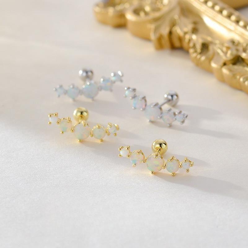Girls 925 Sterling Silver Exquisite Opal Bead Screw Stud Earrings for Women Girls Minimalist Fine Jewelry