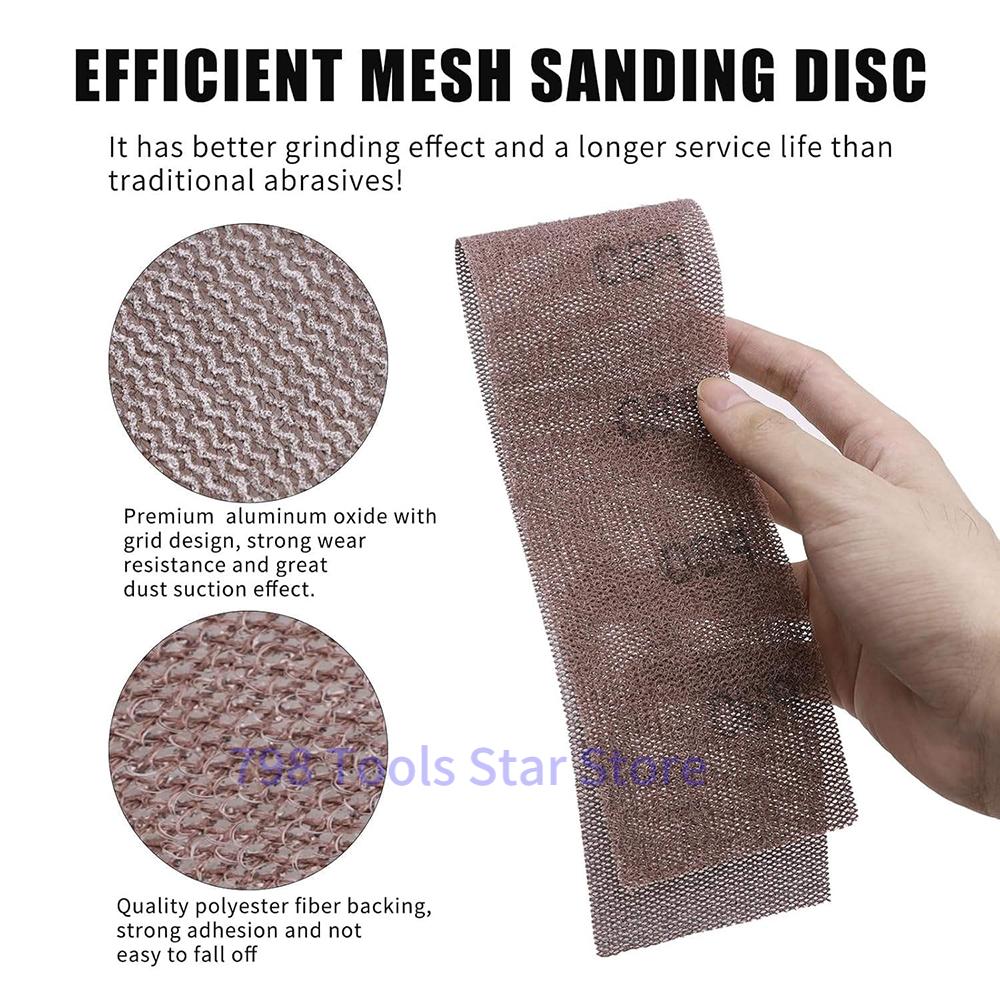 50PCS 70x420mm Mesh Dust Free Sanding Discs Hook & Loop Mesh Sandpaper for Car Drywall Metal Polishing & Grinding,80-800 Grit