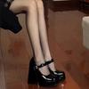 French Black Mary Jane Shoes 2024 High Heels Temperament 2024 New Square Head Black Thick Heel Not Tired Feet Single Shoes