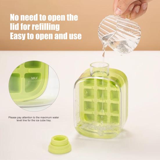 Curling Ice Cube Mold with One-Touch Release Flexible Ice Tray Portable Leak-Proof Water Bottle for Gym Travel Outdoor