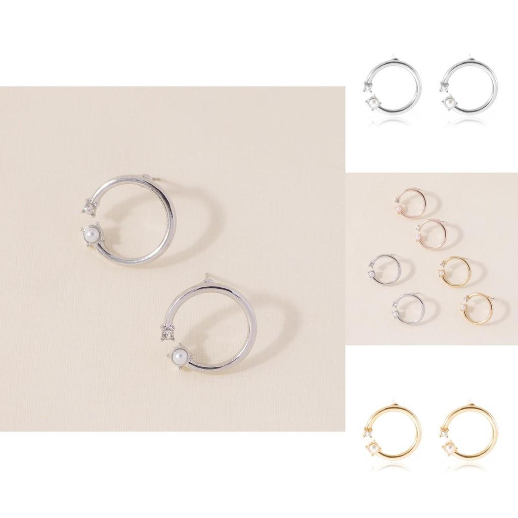 Pearl Round Classy Stud Earrings Alloy Material Trendy Jewelry