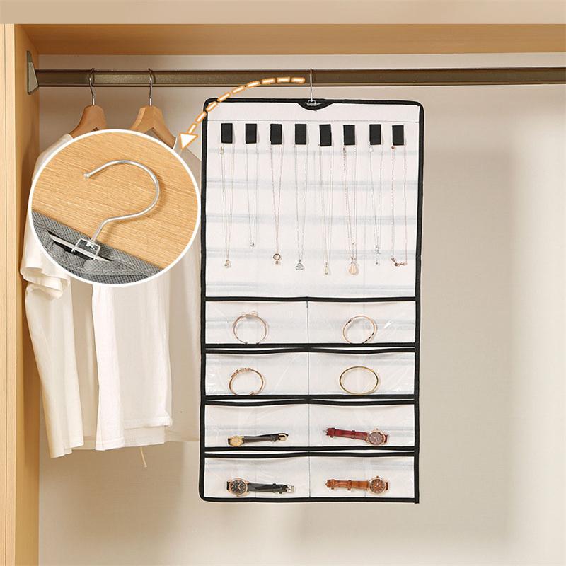 48 карманов подвесной женский органайзер для ювелирных изделий с вешалкой металлические крючки серьги ожерелье браслет кольца аксессуары дисплей держатель