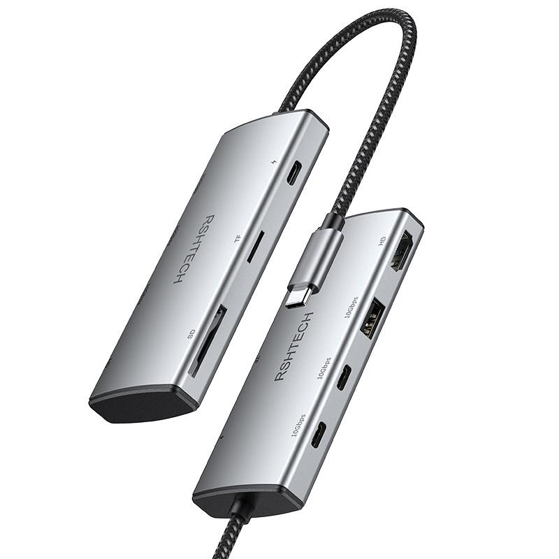Док-станция USB-C 7-в-1: Type-C на 4K HDMI, 60 Гц, Универсальный кард-ридер SD/TF, Разветвитель, 10 Гбит/с.