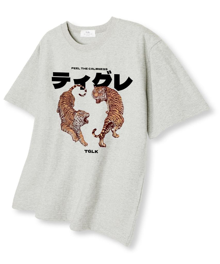 TI.GLAKE Two Tiger Oversized Short Sleeve T-Shirt Oatmeal