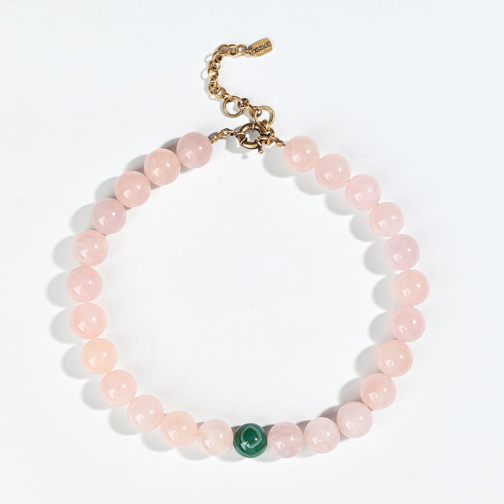 Retro Natural Rose Quartz Necklace Necklace and Earring Sets Green Malachite , High-end, Elegant and Versatile Sweater Chain