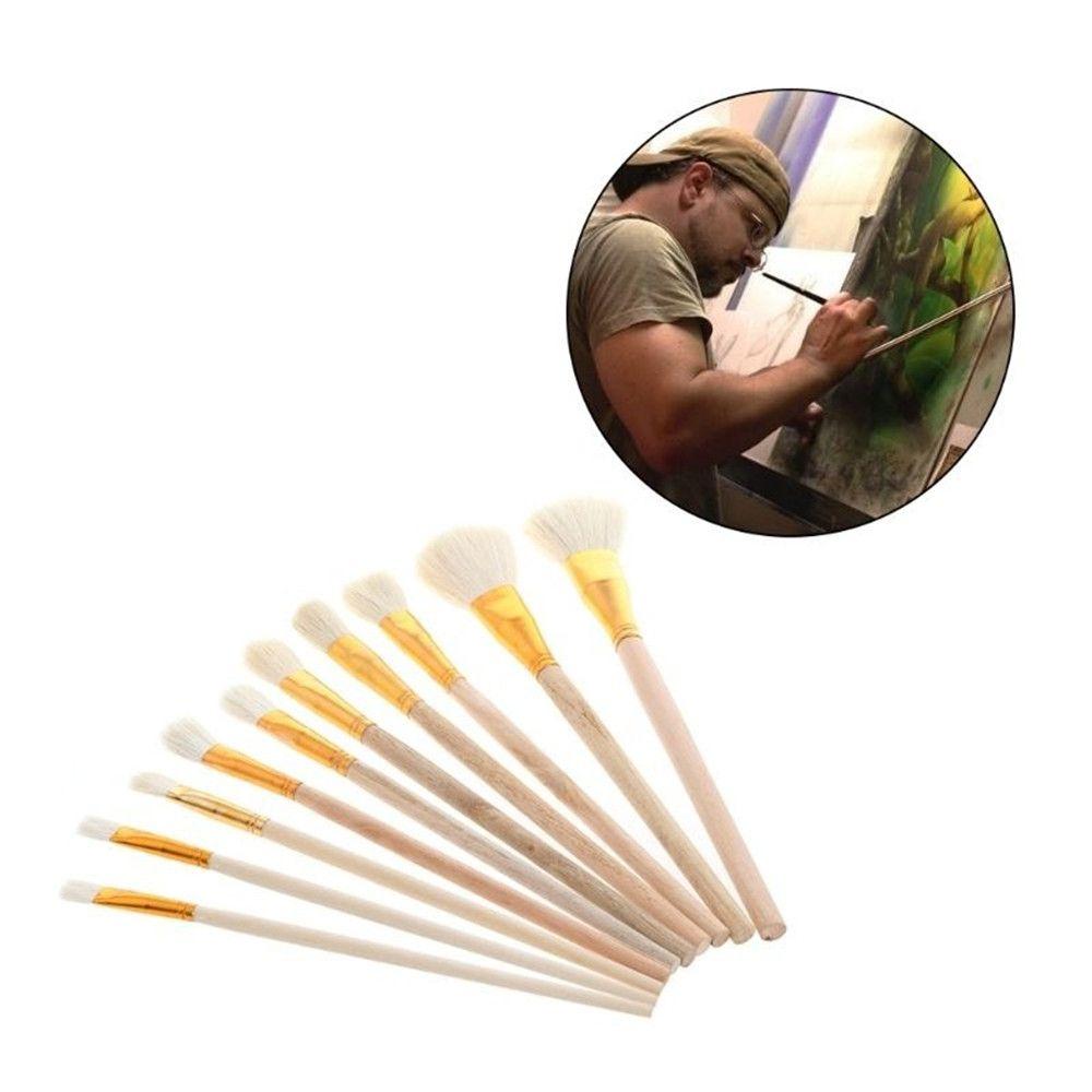 Round Hog Hair 10pcs Wool Bristle Artist Paint Brushes Watercolor Painting Acrylic Oil Painting