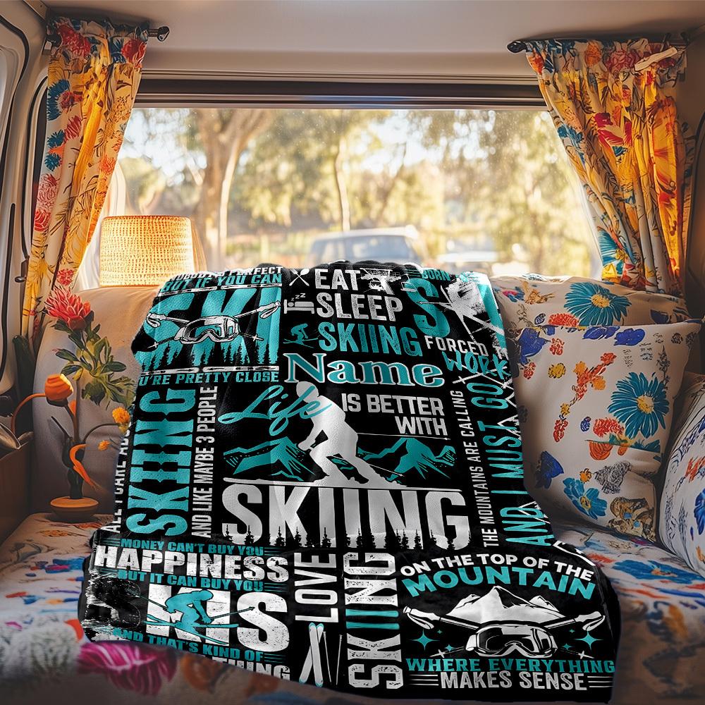Skiing Life Customize Your Name Rv Blanket Comfortable Soft Lightweight Allseason Multipurpose Blanket For Travel Camping Picnics Sofas Rvs Beds