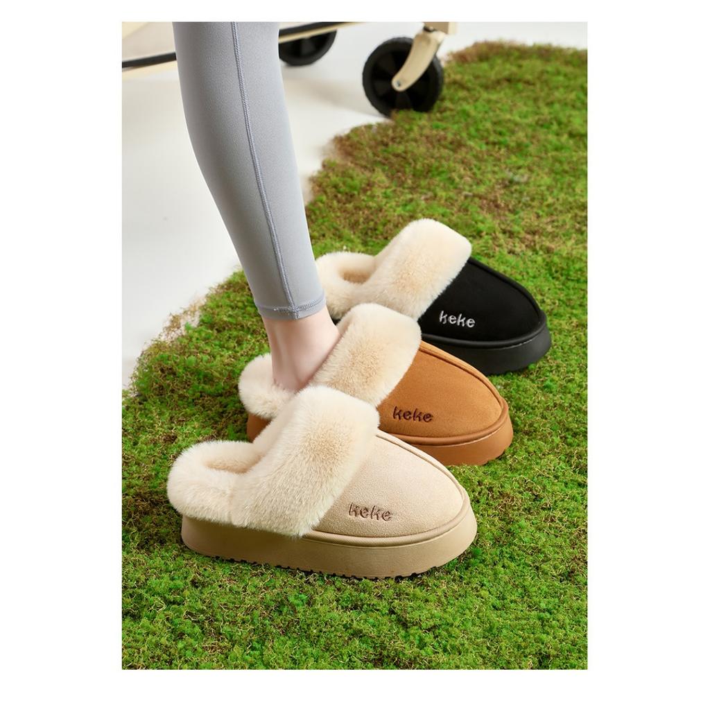 Winter Velvet Thickened Cotton Slippers for Women, Anti Slip and Warm for External Wear, Household Slippers for Indoor Use, Winter Cotton Slippers