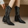 Модные женские ботинки из спилковой кожи на осень-зиму, модные вышитые ботинки с острым носком для женщин, ботинки до середины икры, ботильоны женские, рыцарские ботинки