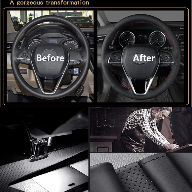 Черный чехол на руль из натуральной кожи для Toyota RAV4 2013-2018 Toyota Corolla 2014-2017 Auris 2013 2014 2015 2016