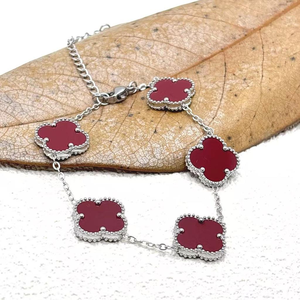 15Mm Four-Leaf Clover Five Flowers Bracelet High-Grade Titanium Steel Bracelet Fashionable Versatile Lucky Four-Leaf Clover Jewellery