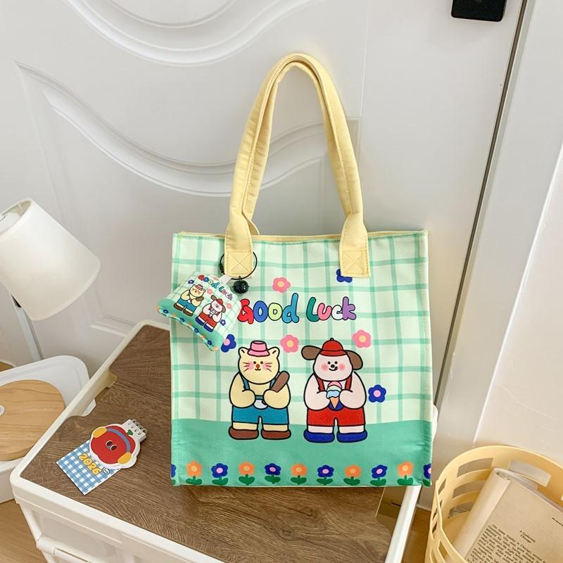 Холщовая сумка для ланча с рисунком кошки-динозавра, легкая, для школы и детского сада