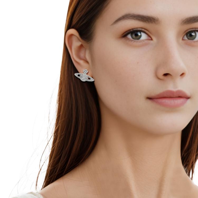 VIVIENNE WESTWOOD Мини-серьги-гвоздики с барельефом Классические серьги с кристаллическим рельефом Сатурна Серьги для женщин Латунь 6202003302P116P116
