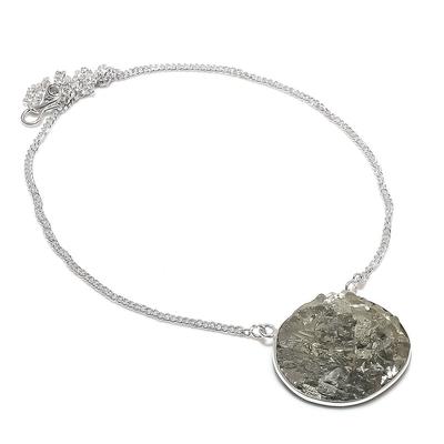 Натуральный пирит друзы драгоценный камень 925 стерлингового серебра ювелирные изделия ожерелье 18" T0g16