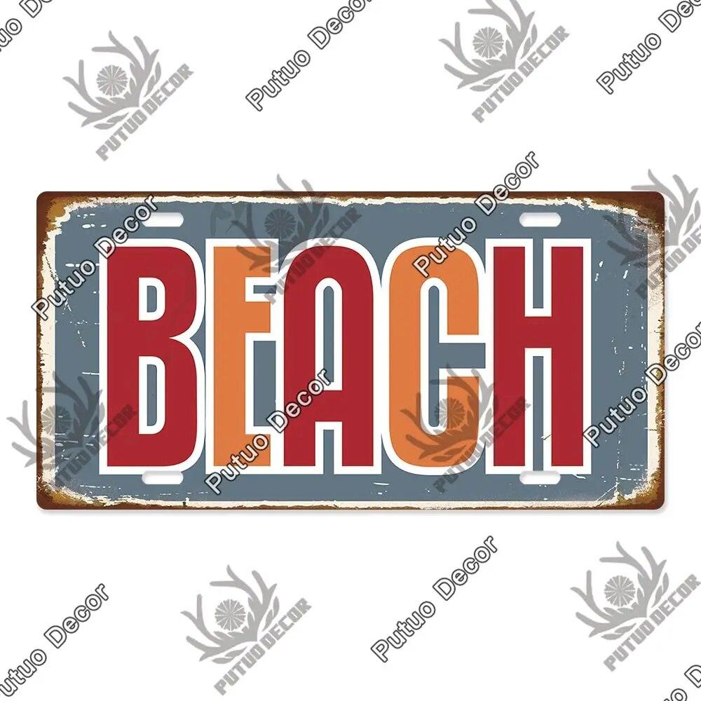 Putuo Decor Beach Retro Tin Sign Licenses Plate Plaque Metal Vintage Poster for Pub Bar Surf Club Man Cave Wall Art Decoration