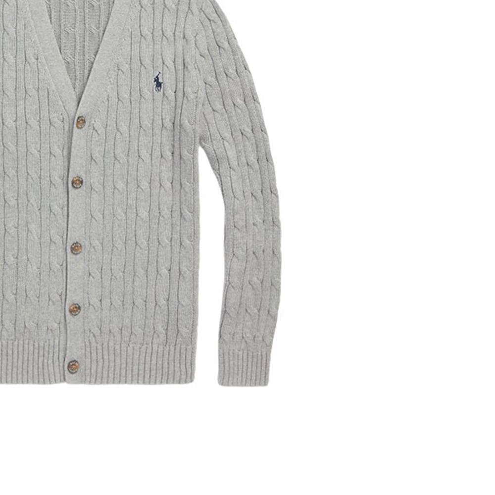 Polo Ralph Lauren Sweater Ss24 Solid Color Small Pony Embroidery Cable Knit V-Neck Long Sleeve Kids Sweater Gray CWPOSWEY6820519-020