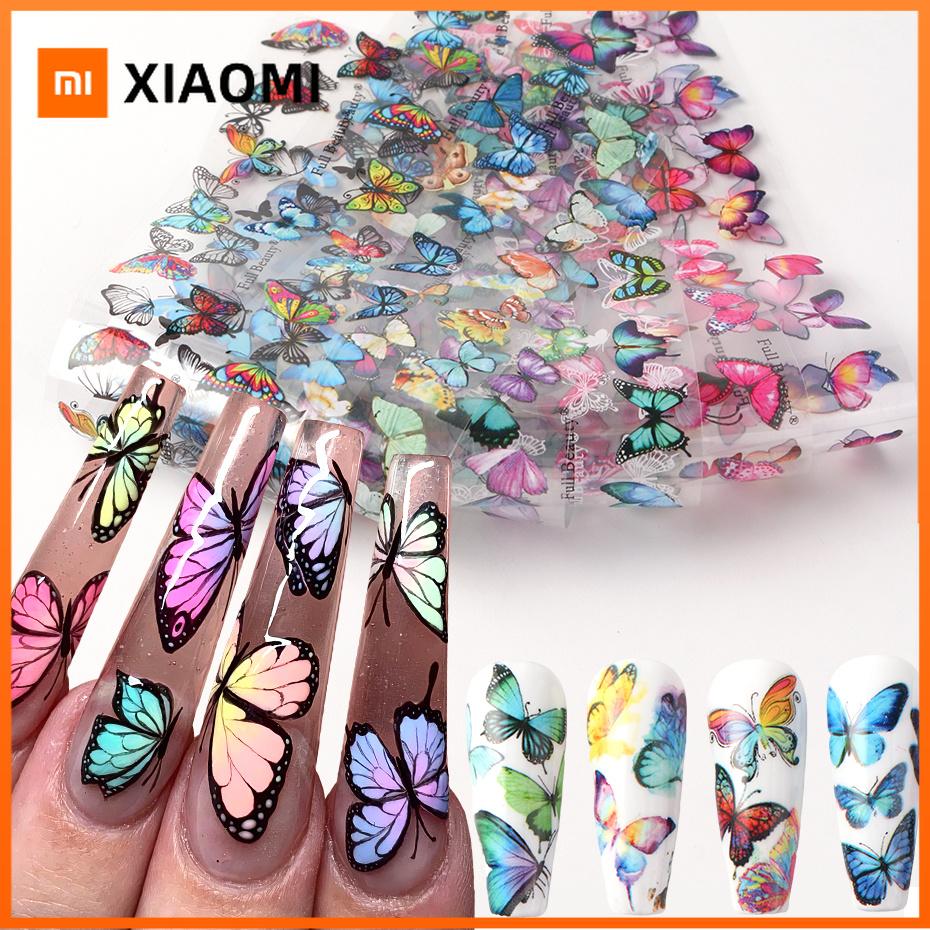 Xiaomi 10pcs Butterfly Nail Foils Transfer Stickers Pink Blue Butterflies Nail Art Decals Slider Decorations Manicure Full Wraps Tips