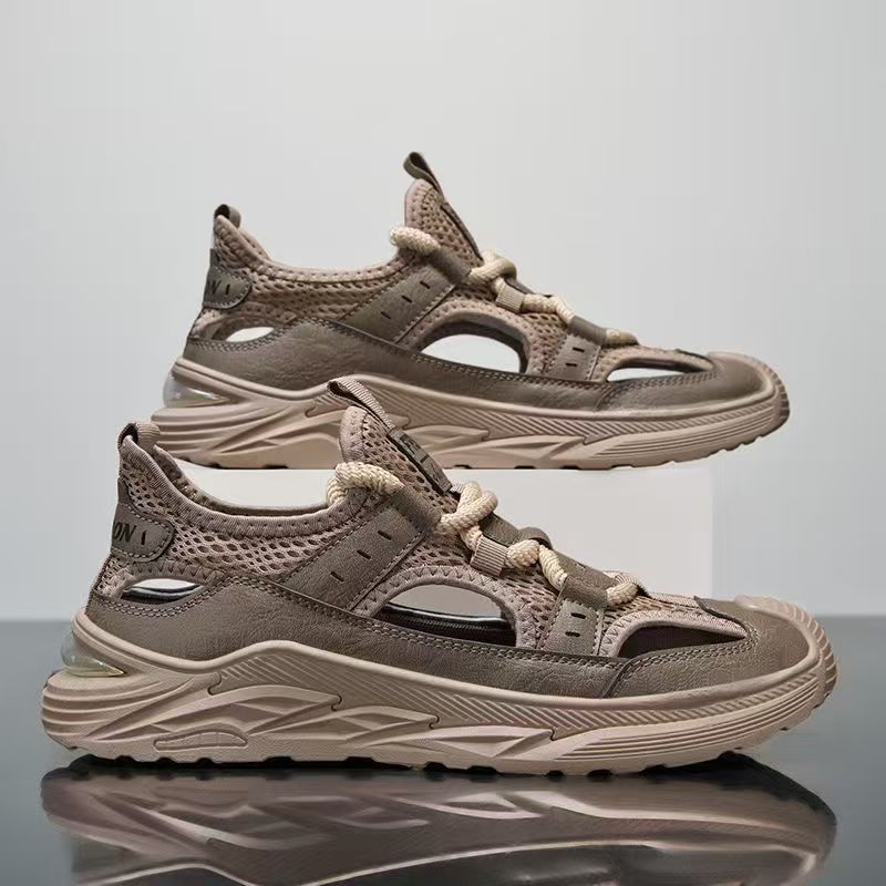 Внешние сандалии, дышащая сетчатая пляжная обувь, низкие полые повседневные туфли, мужские дырчатые туфли