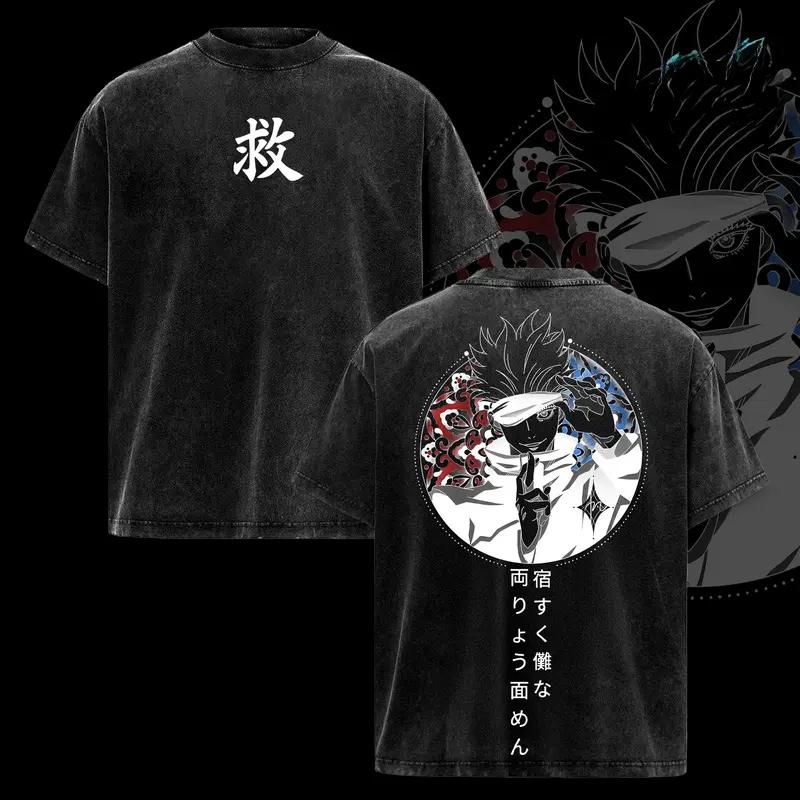 Горячее Аниме Jujutsu Kaisen Годжо Сатору Графическая Футболка Мужская Женская Одежда Выстиранная Хлопковая Футболка Повседневная Футболка Харадзюку Винтажная Футболка
