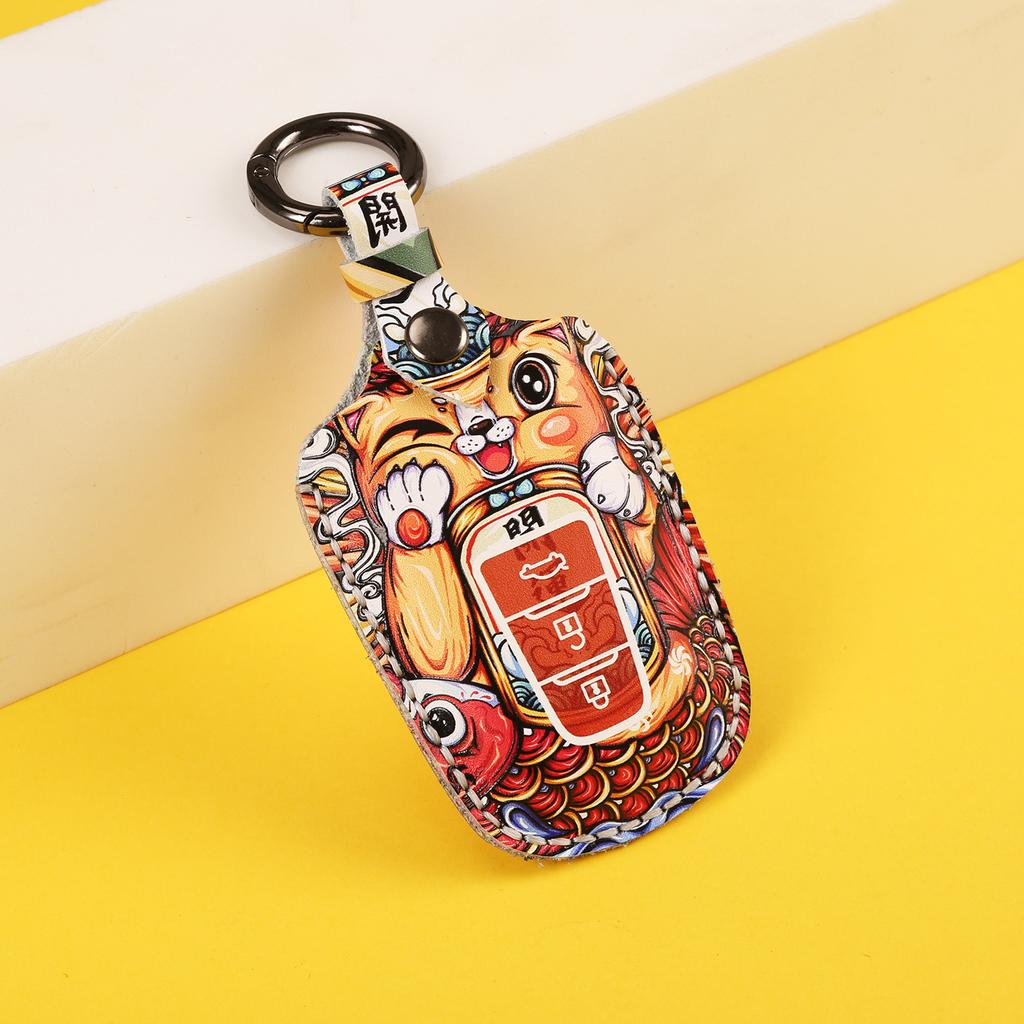 Ключница подходит для кастомизации подарков Toyota, персонализированная креативная кожа ручной работы, чехол для ключей автомобиля Guochao.